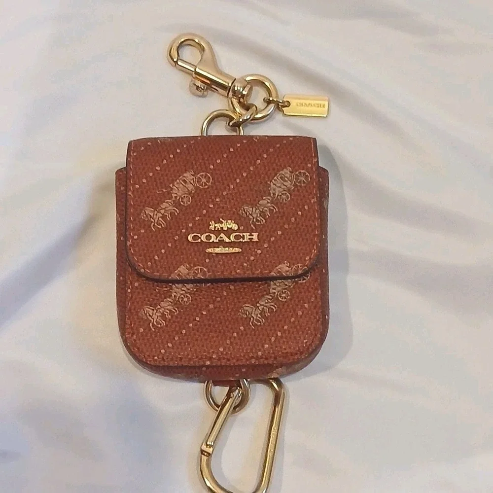 Coach Red Signature Leather Key Pouch with Clip